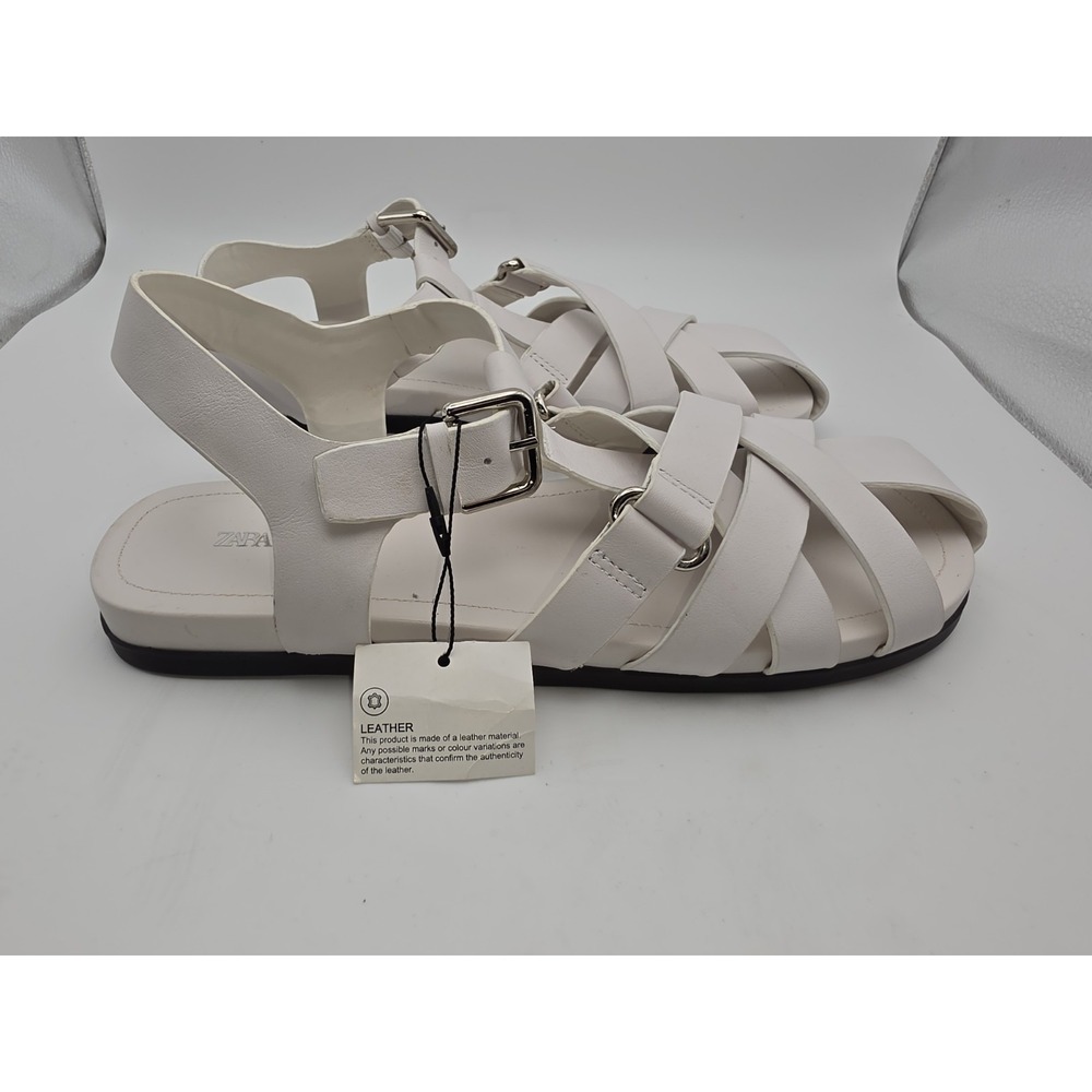 Zara White Leather Cage Fisherman Sandals Size 40 US 9 New with Tags - Picture 3 of 10